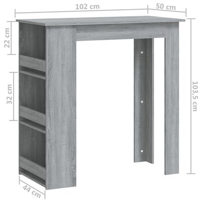 vidaXL Barový stůl s úložným regálem šedý sonoma 102 x 50 x 103,5 cm