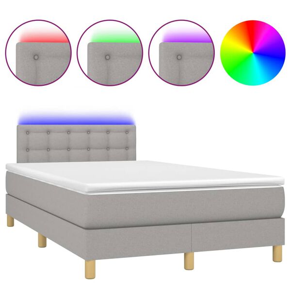 vidaXL Box spring postel s matrací a LED světle šedá 120x200 cm textil