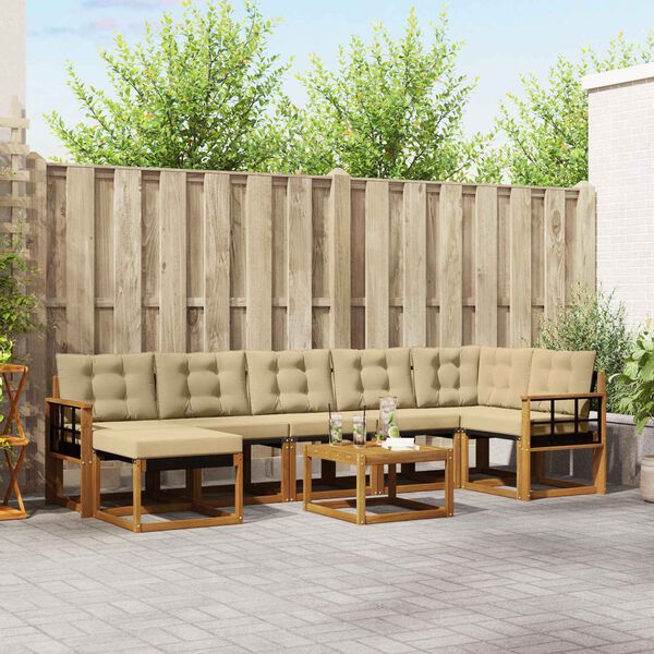 vidaXL Venkovn&iacute; pohovkov&aacute; souprava 8 pcs Přirozen&aacute; a B&eacute;žov&aacute;