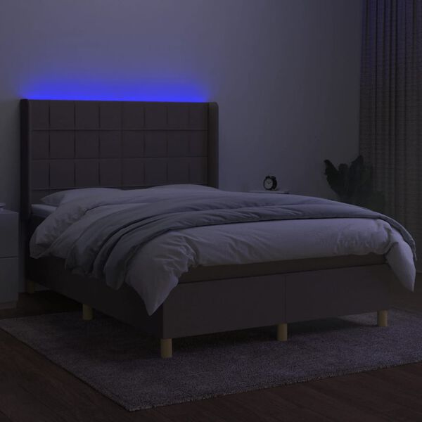 vidaXL Box spring postel s matrací a LED taupe 140x200 cm textil