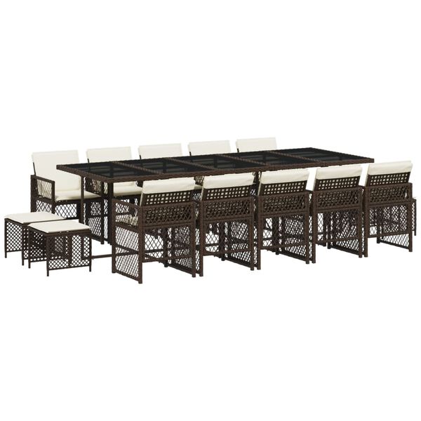 vidaXL 15d&iacute;ln&yacute; zahradn&iacute; j&iacute;deln&iacute; set s podu&scaron;kami hněd&yacute; polyratan