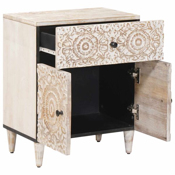 vidaXL Nočn&iacute; skř&iacute;ňka B&iacute;l&aacute; 50 x 33 x 60 cm Masivn&iacute; mangov&eacute; dřevo