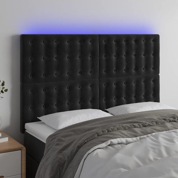 vidaXL Čelo postele s LED čern&eacute; 144x5x118/128 cm samet