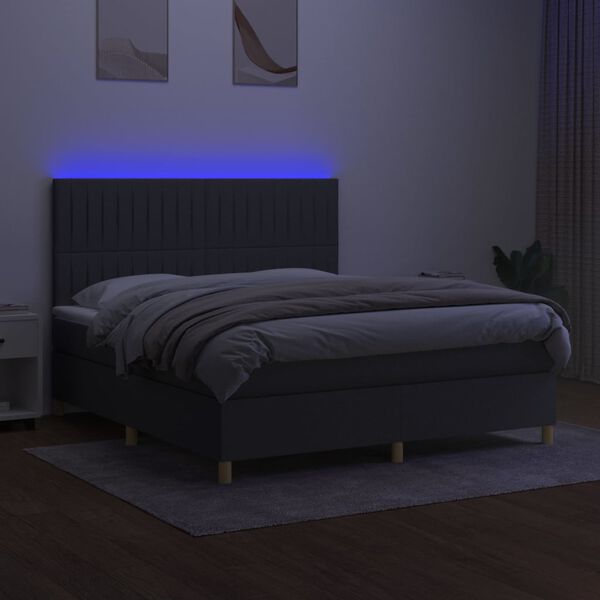 vidaXL Box spring postel s matrac&iacute; a LED tmavě &scaron;ed&aacute; 180x200 cm textil