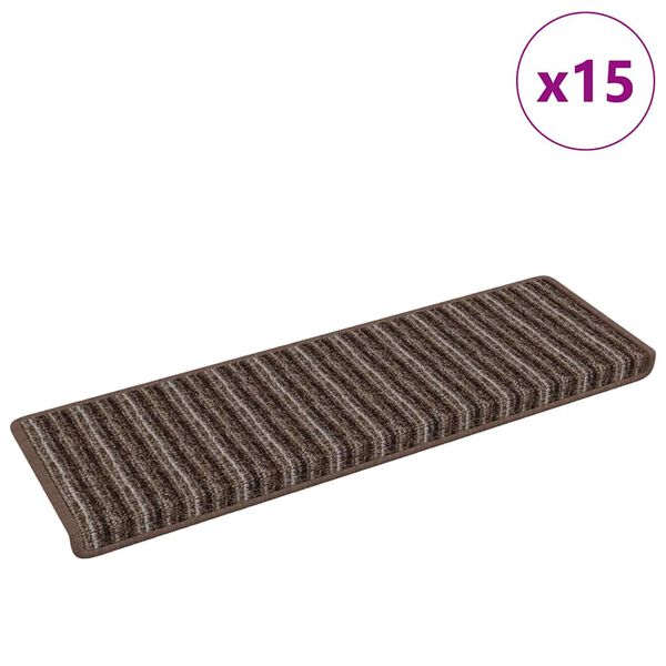 vidaXL Samolepic&iacute; schodov&eacute; rohože 15 pcs Hněd&aacute; 65 x 21 x 4 cm