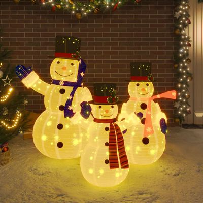 vidaXL Dekorativní vánoční rodinka sněhuláků s LED luxusní tkanina