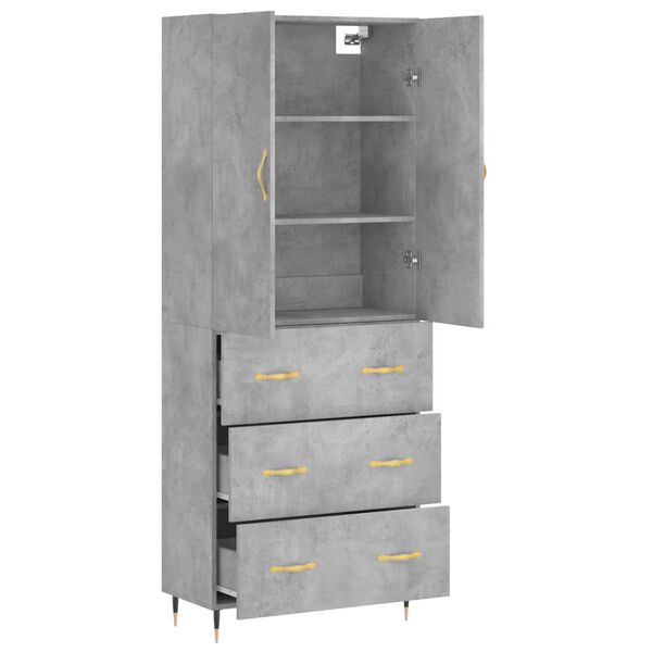 vidaXL Skř&iacute;ň highboard betonově &scaron;ed&aacute; 69,5x34x180 cm kompozitn&iacute; dřevo