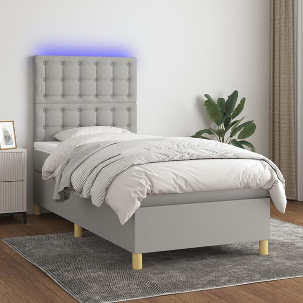 vidaXL Box spring postel s matrac&iacute; a LED světle &scaron;ed&aacute; 90x190 cm textil