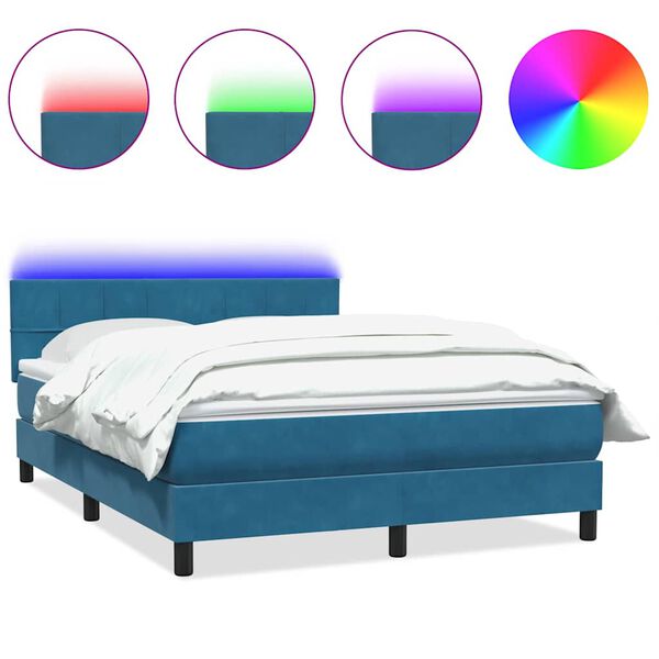 vidaXL Box spring postel s matrac&iacute; a LED tmavě modr&aacute; 160x220 cm samet