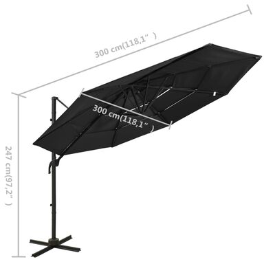 vidaXL 4stupňový zahradní slunečník s hliníkovou tyčí černý 3 x 3 m