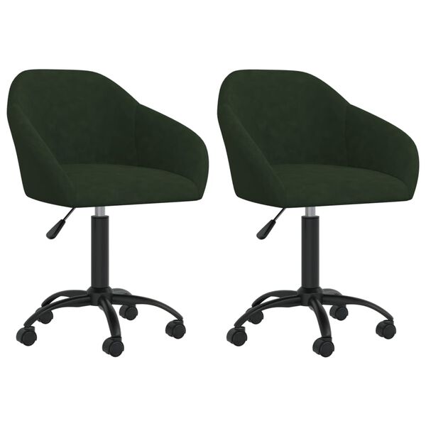 vidaXL Otočn&eacute; j&iacute;deln&iacute; židle 2 ks tmavě zelen&eacute; samet
