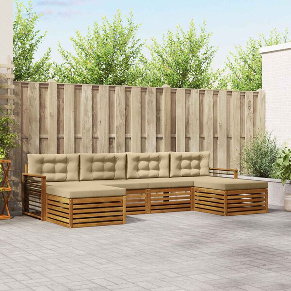 vidaXL Sedac&iacute; soupravy 6 pcs Přirozen&aacute; a B&eacute;žov&aacute; Masivn&iacute; ak&aacute;tov&eacute; dřevo