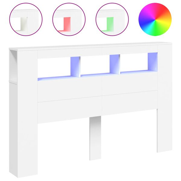 vidaXL Čelo postele s LED bílé 160 x 18,5 x 103,5 cm kompozitní dřevo