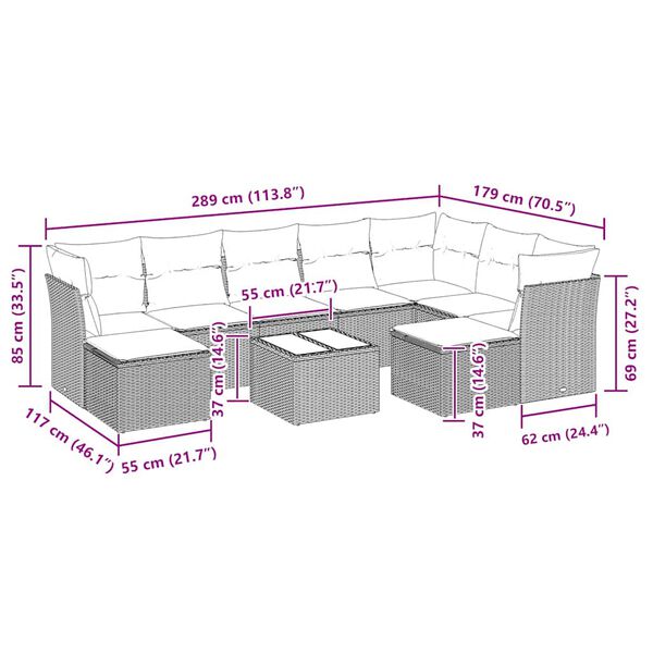 vidaXL 10d&iacute;ln&aacute; zahradn&iacute; sedac&iacute; souprava s podu&scaron;kami čern&aacute; polyratan