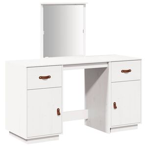 vidaXL Set toaletn&iacute;ho stolku se zrcadlem b&iacute;l&yacute; masivn&iacute; borov&eacute; dřevo