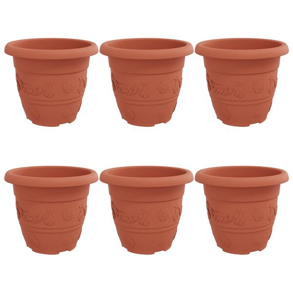 vidaXL Kulat&yacute; květin&aacute;č 6 pcs Cihlově červen&aacute; &Oslash; 26 x 21.5 cm Plast