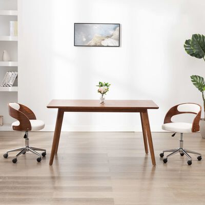 vidaXL Otočná kancelářská židle bílá ohýbané dřevo a umělá kůže