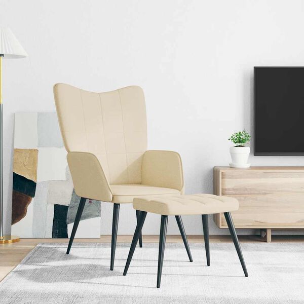 vidaXL Relaxačn&iacute; židle se stoličkou kr&eacute;mov&aacute; textil