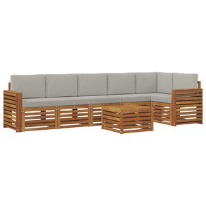 vidaXL Rohov&aacute; sofa sada s pol&scaron;t&aacute;řem 7 pcs Př&iacute;rodn&iacute; a světle &scaron;ed&aacute;