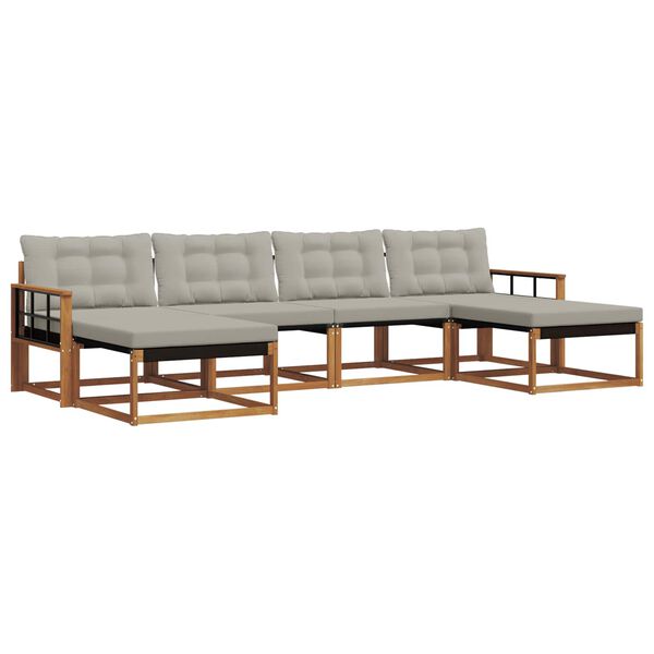 vidaXL Venkovn&iacute; pohovkov&aacute; souprava 6 pcs Př&iacute;rodn&iacute; a světle &scaron;ed&aacute;