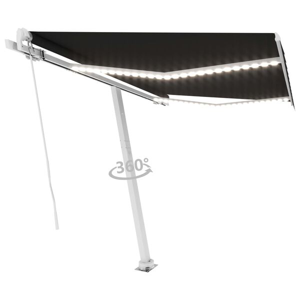 vidaXL Ručně zatahovac&iacute; mark&yacute;za s LED světlem 300 x 250 cm antracitov&aacute;