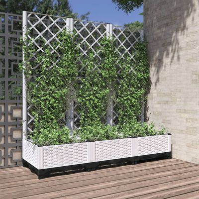 vidaXL Zahradní truhlík s treláží bílý 120 x 40 x 121,5 cm PP
