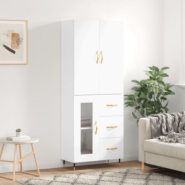 vidaXL Skř&iacute;ň highboard b&iacute;l&aacute; 69,5 x 34 x 180 cm kompozitn&iacute; dřevo