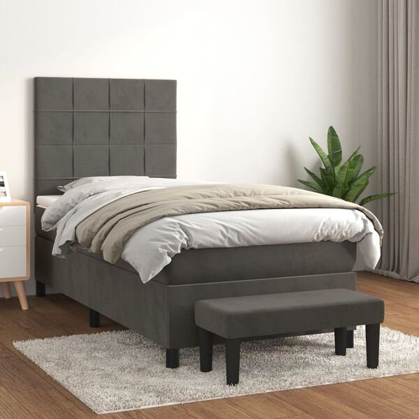 vidaXL Box spring postel s matrac&iacute; tmavě &scaron;ed&aacute; 90x190 cm samet