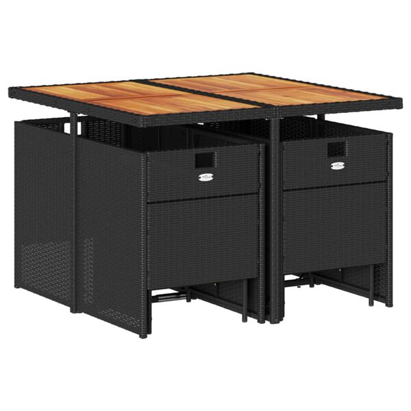 vidaXL 9d&iacute;ln&yacute; zahradn&iacute; j&iacute;deln&iacute; set s podu&scaron;kami čern&yacute; polyratan