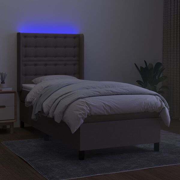 vidaXL Box spring postel s matrac&iacute; a LED taupe 90x200 cm textil