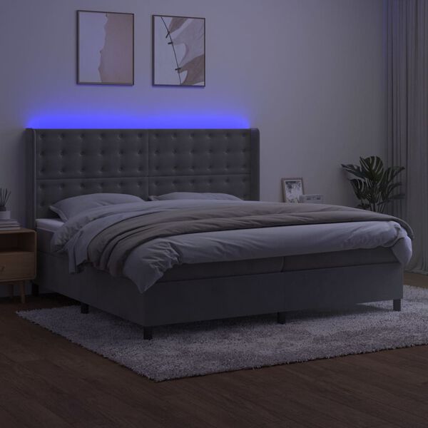 vidaXL Box spring postel s matrac&iacute; a LED světle &scaron;ed&aacute; 200x200 cm samet