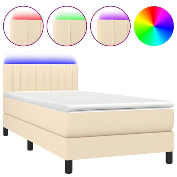 vidaXL Box spring postel s matrac&iacute; a LED kr&eacute;mov&aacute; 90x190 cm textil