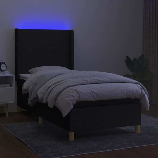 vidaXL Box spring postel s matrac&iacute; a LED čern&aacute; 90x190 cm textil