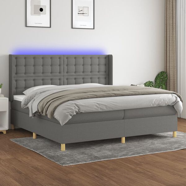 vidaXL Box spring postel s matrac&iacute; a LED tmavě &scaron;ed&aacute; 200x200 cm textil