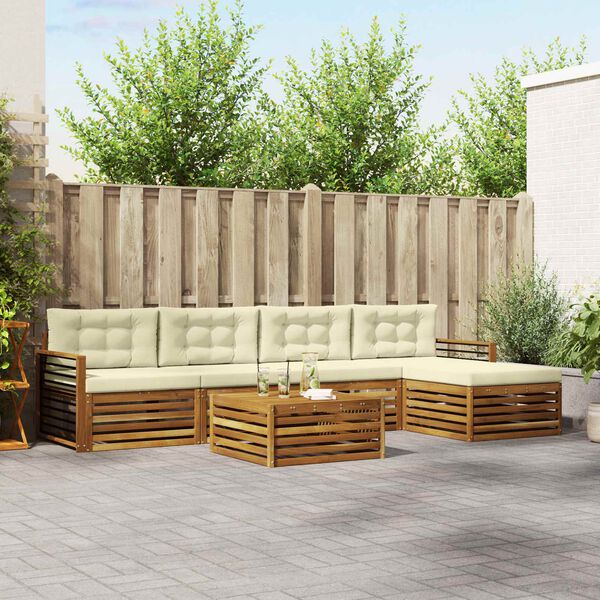 vidaXL Venkovn&iacute; pohovkov&aacute; souprava 6 pcs Přirozen&aacute; a Kr&eacute;mov&aacute;