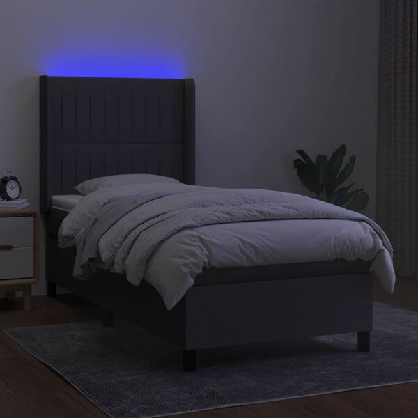 vidaXL Box spring postel s matrac&iacute; a LED tmavě &scaron;ed&aacute; 90x190 cm textil