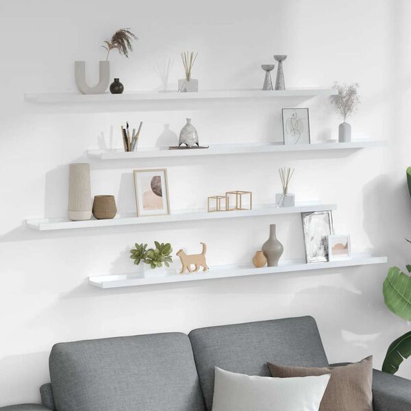 vidaXL N&aacute;stěnn&eacute; police 4 ks b&iacute;l&eacute; s vysok&yacute;m leskem 115 x 9 x 3 cm