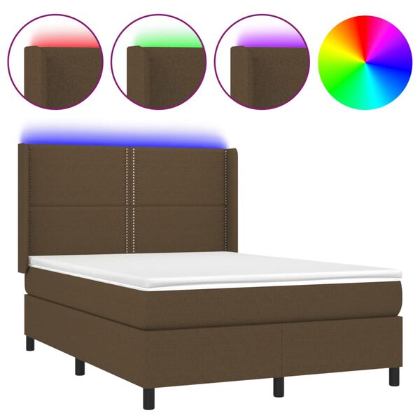vidaXL Box spring postel s matrac&iacute; a LED tmavě hněd&aacute; 140x190 cm textil