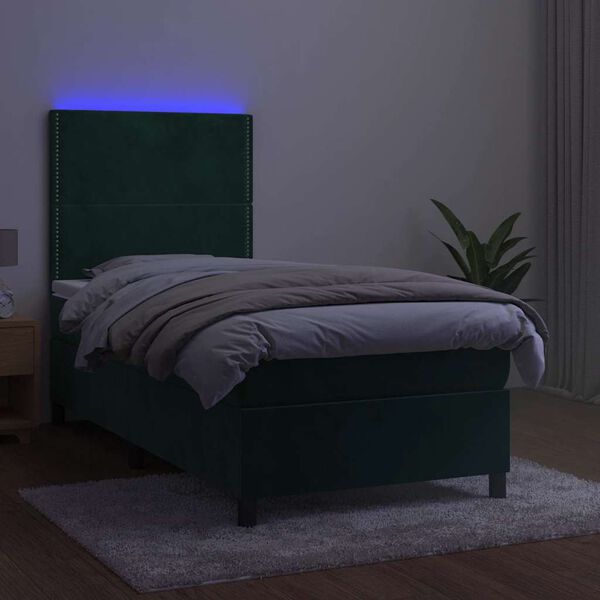 vidaXL Box spring postel s matrac&iacute; a LED tmavě zelen&aacute; 80x200 cm samet