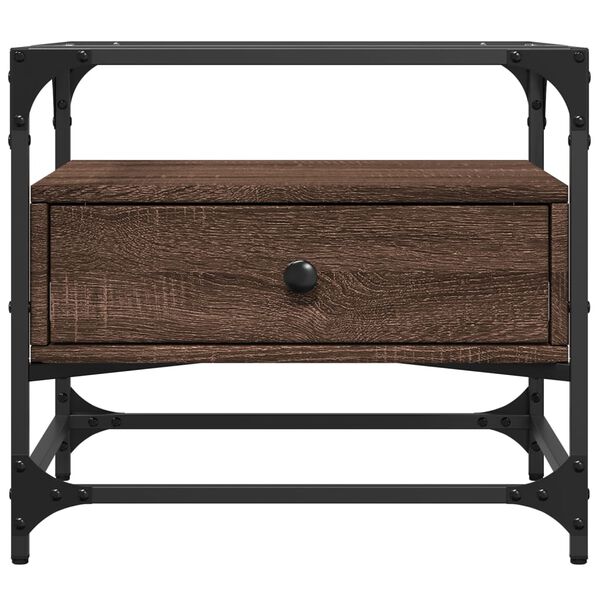 vidaXL Konferenční stolek skleněná deska hnědý dub 50x50x45 cm ocel