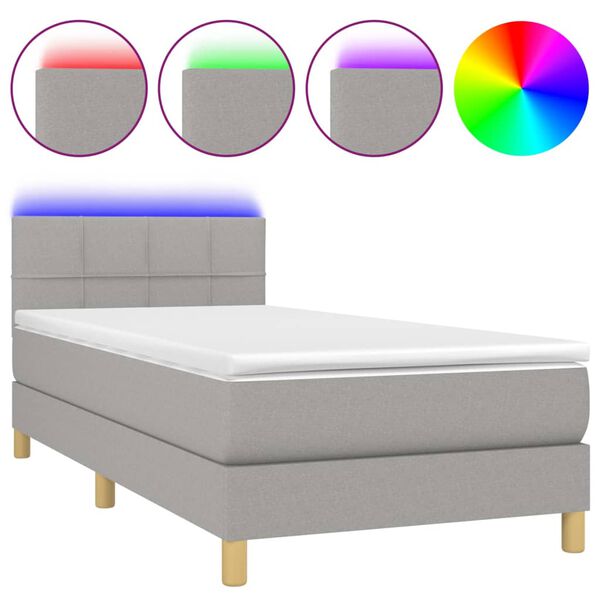 vidaXL Box spring postel s matrac&iacute; a LED světle &scaron;ed&aacute; 90x190 cm textil
