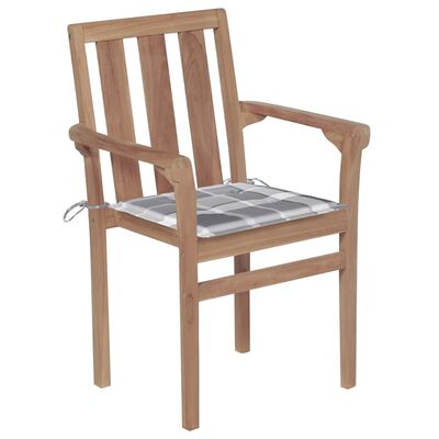 vidaXL Zahradní židle 2 ks šedé kárované podušky masivní teakové dřevo
