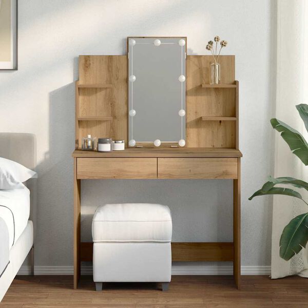 vidaXL Toaletn&iacute; stolek s LED osvětlen&iacute;m dub artisan 96 x 40 x 142 cm