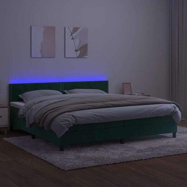 vidaXL Box spring postel s matrac&iacute; a LED tmavě zelen&aacute; 200x200 cm samet