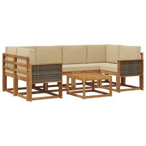 vidaXL Venkovn&iacute; pohovkov&aacute; souprava s pol&scaron;t&aacute;řem 5 pcs Př&iacute;rodn&iacute;