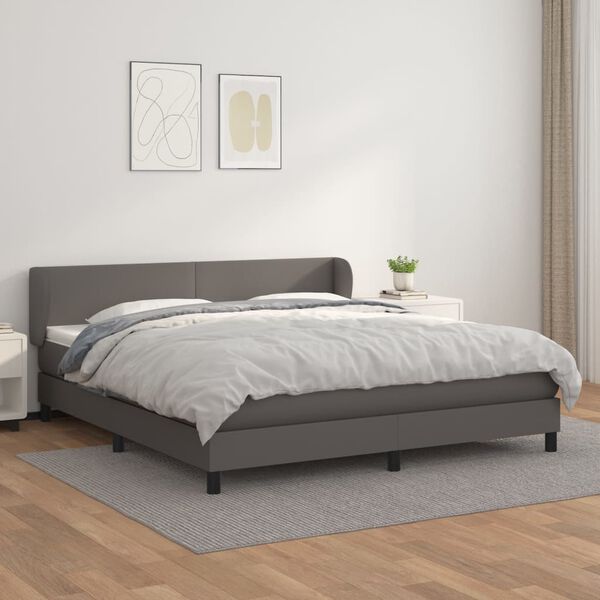 vidaXL Box spring postel s matrac&iacute; &scaron;ed&aacute; 160x200 cm uměl&aacute; kůže