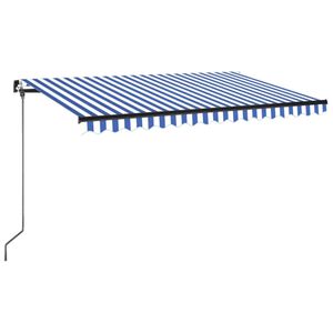 vidaXL Ručně ovl&aacute;dan&aacute; mark&yacute;za 4 x 3,5 m Modro-b&iacute;l&yacute; pruh 100% polyester