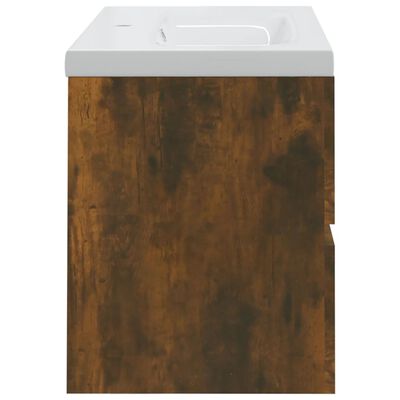 vidaXL Umyvadlová skříňka s vestavěným umyvadlem kouřový dub kompozit