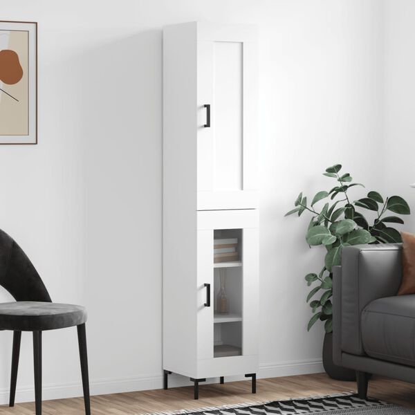 vidaXL Skř&iacute;ň highboard b&iacute;l&aacute; 34,5 x 34 x 180 cm kompozitn&iacute; dřevo