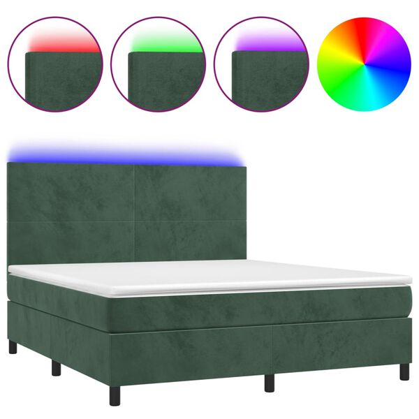 vidaXL Box spring postel s matrac&iacute; a LED tmavě zelen&aacute; 160x200 cm samet